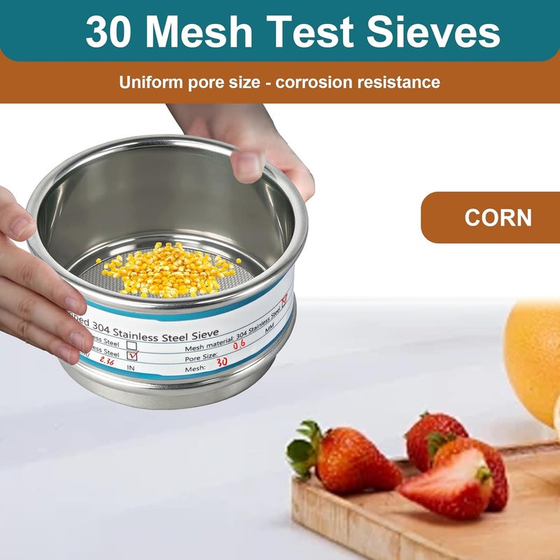 LVDALAB Full 304 Stainless Steel Mesh Sieve Screen, 30 Mesh (0.6mm) Aperture, 2.4inch(6CM) Dia Standard Sample Analysis Test Sieves Sifters Strainer for Industrial Laboratory Homes - Image 4
